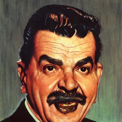 Prompt: norman rockwell painting of ernie kovacs, closeup face.