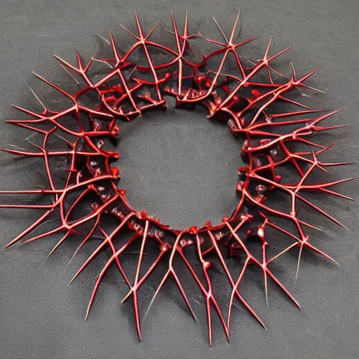 Prompt: crown of thorns chaos symbolism 4 7 rubies