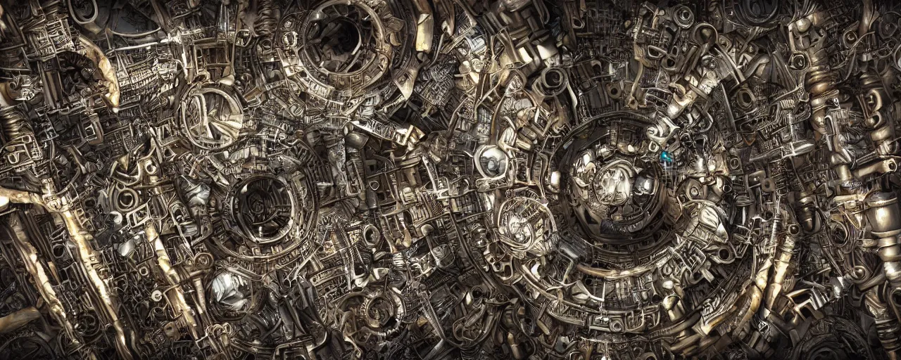 Image similar to biomechanical city, steampunk, close up, depth of field, photorealistic