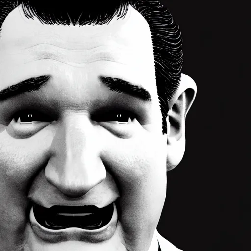 Image similar to Ted Cruz jumpscare, black and white, creepy lighting, scary, horror, ornate, eerie, fear, videogame screenshot