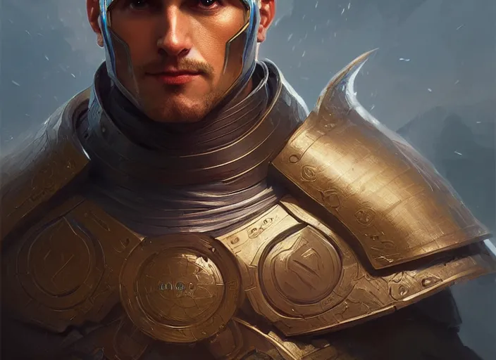 Image similar to portrait of a bonus head software man superhero man, d & d, armour! fantasy, intricate, elegant, highly detailed, digital painting, artstation, concept art, smooth, sharp focus, illustration, art by artgerm and greg rutkowski and alphonse mucha