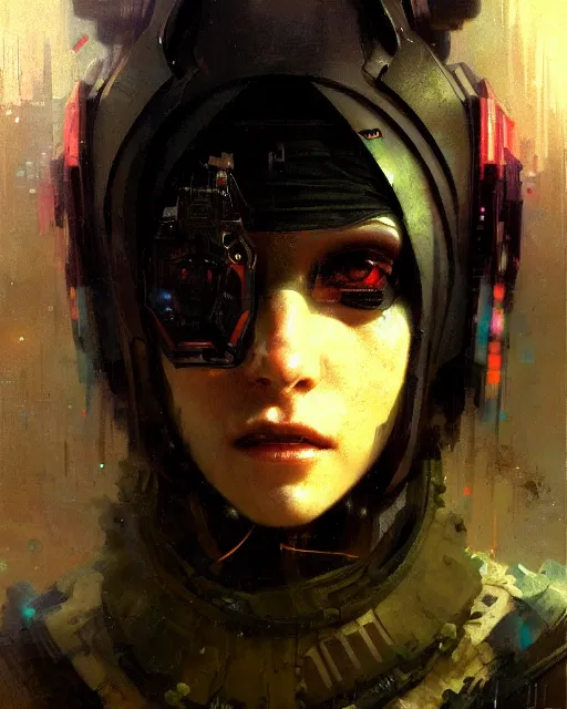 Prompt: a cybergoth, dystopian mood, sci-fi character portrait by gaston bussiere, craig mullins