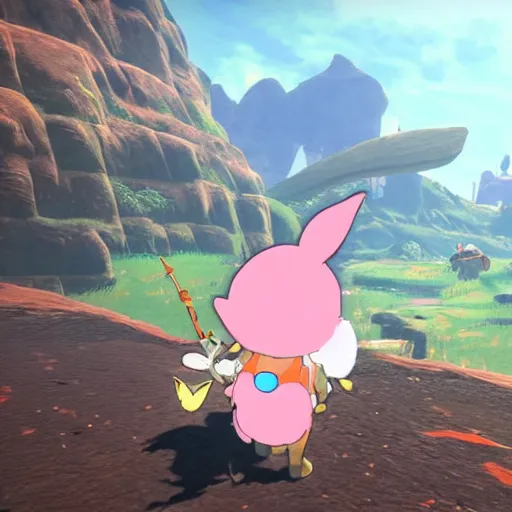 Image similar to A Moogle in The Legend of Zelda Breath of the Wild, cel shading, npr