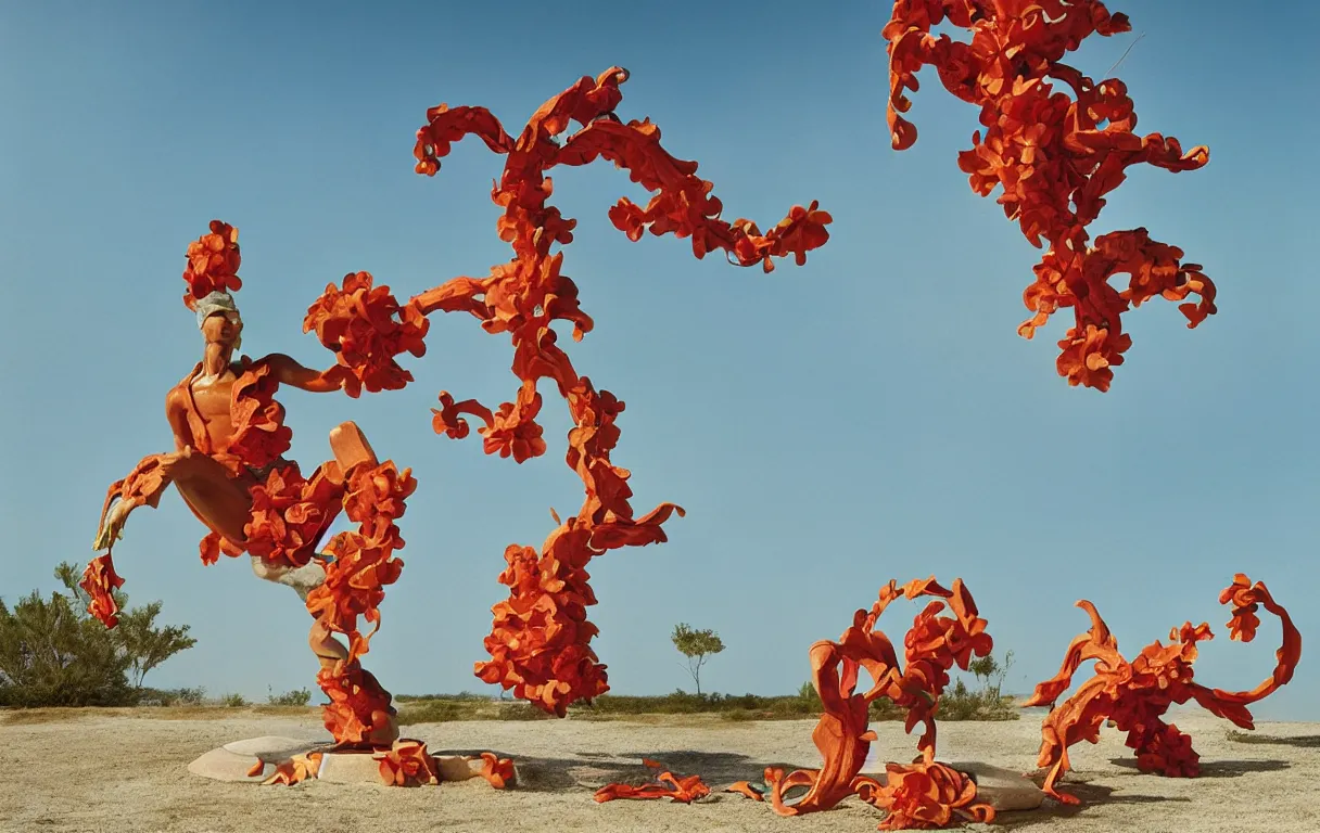 Prompt: a cowboy turning into blooms. tropical sea slugs, tractor tires. complementary colors. national geographic. 8 k, rendered in octane, smooth gradients. sculpture by antonio canova. red accents. by slim aarons, by zhang kechun, by lynda benglis