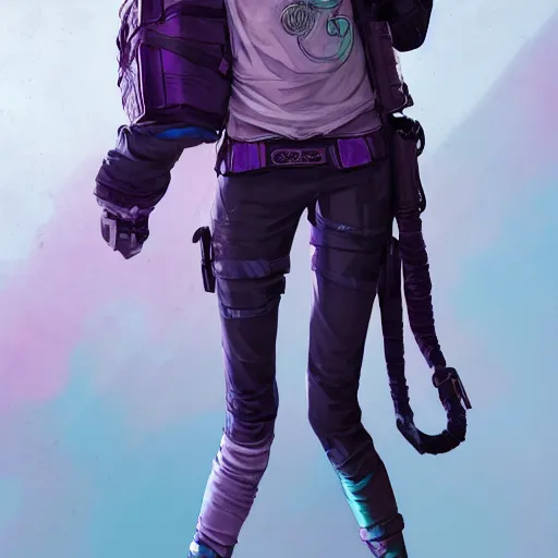 Prompt: a pale skinny young girl with purple hair, 1 8, in a black hoodie, and a cat, apex legends character, digital illustration portrait design, by android jones and greg rutkowski, retrowave color scheme, detailed, cinematic lighting, wide angle action dynamic portrait