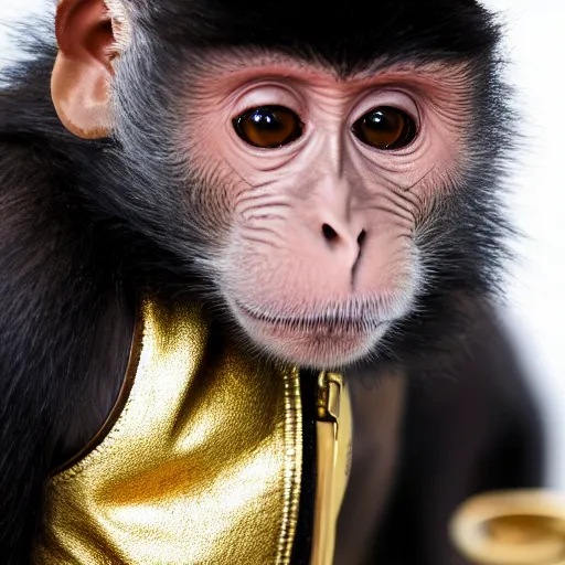 Prompt: monkey wearing leather jacket and gold chain