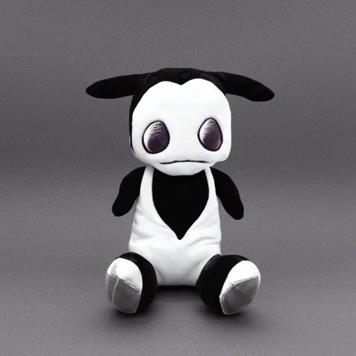 Prompt: cute fumo chibi plush steel imp, black and white with little hearts, soft shadow, vray