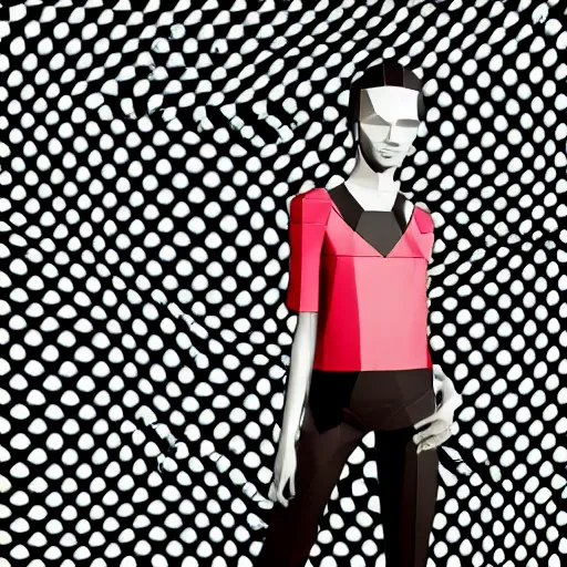 Image similar to a woman wearing issey miyake clothing, 3 dcg, low poly, perfect dark, deus ex, quake, portrait, fashion photography, by david bailey, mario testino, davide sorrenti