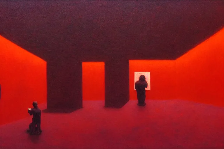 Prompt: person taking a selfie alone in the universe, in the style of beksinski, parts by edward hopper, parts by rodcenko, parts by yue minjun, intricate and epic composition, red by caravaggio, insanely quality, highly detailed, masterpiece, red light, artstation, 4 k