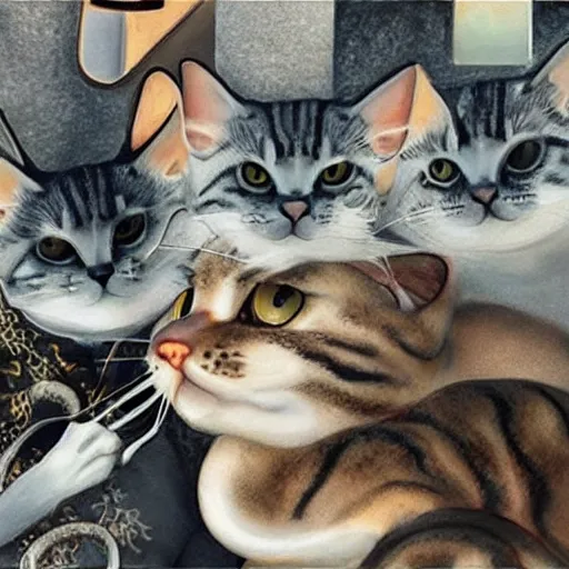 Image similar to octopus and cats taking a selfie together, photorealistic