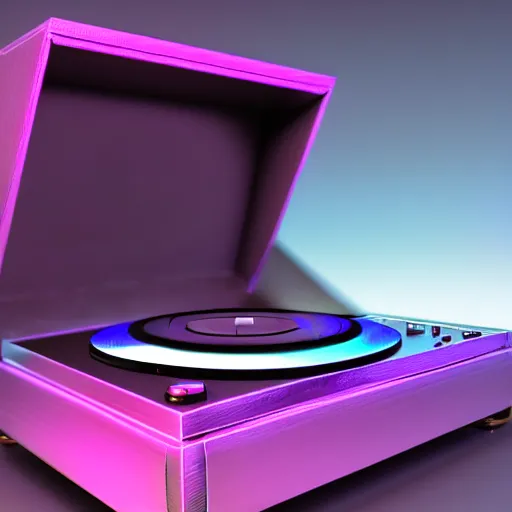 Image similar to a 3 d render of a vaporwave turntable, realistic, octane render, unreal engine, 8 k