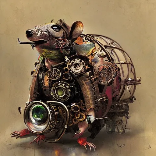 Image similar to steampunk rat, acid, 303, psychedelic, by ruan jia