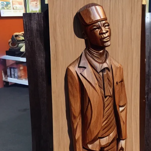 Image similar to wooden carving statue of cj from grove street