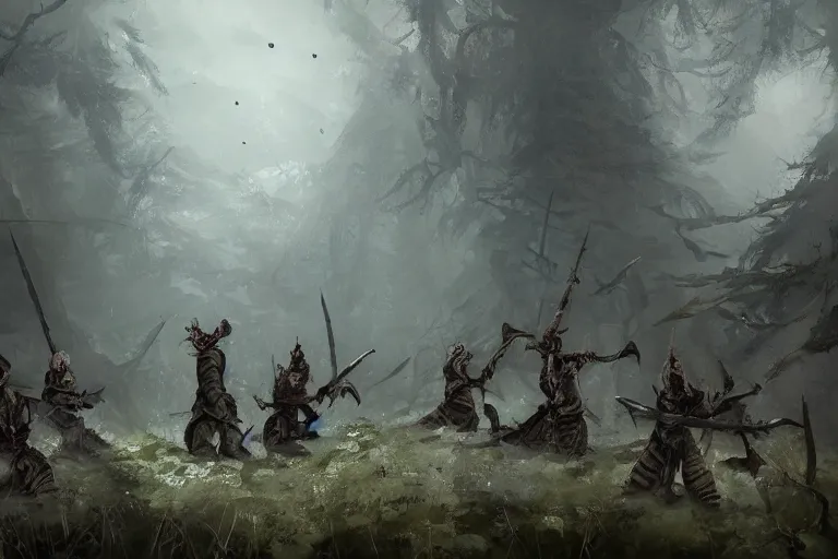 Prompt: a phalanx of ashigaru mice, brandishing halberd, inspired by brian froud, in an arctic forest, cinematic concept painting by jessica rossier and greg rutkowski
