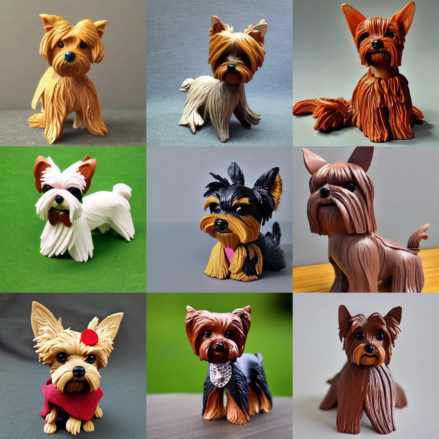 Prompt: a beautiful sculpture of a very cute yorkshire terrier made out of playmobil.