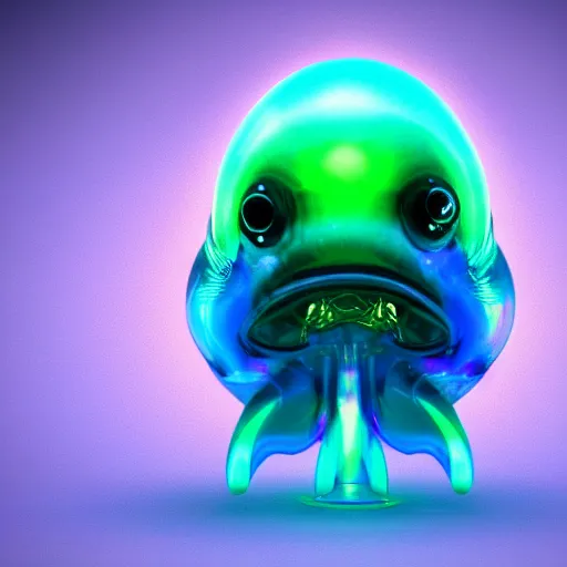 Image similar to cute alien jellyfish creature character concept iridescent luminescent photo realistic detailed 3d render 4k