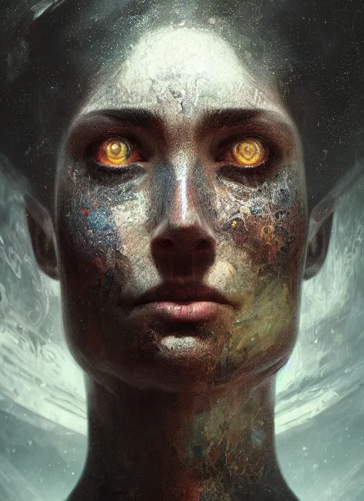 Image similar to dark portrait of world with a face crying on space, au naturel, hyper detailed, digital art, trending in artstation, cinematic lighting, studio quality, smooth render, unreal engine 5 rendered, octane rendered, art style by klimt and nixeu and ian sprigger and wlop and krenz cushart.