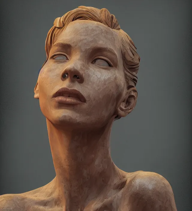 Image similar to a stoic sculpture of maddie sink, nostalgia, very detailed texture, realistic shaded lighting, studio quality, digital art, dynamic background, unreal engine 5 rendered, octane rendered, pinnacle studio, naturel, trending on artstation, art style by ilya kuvshinov, katsuhiro, artgerm, jeremy lipkin, michael garmash, nixeu
