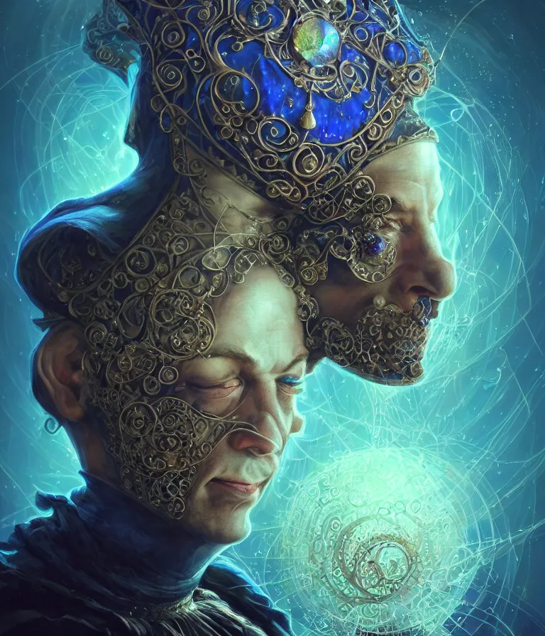 Image similar to front!!! shot of a court jester!!! character, mesmerizing hypercubes, dark holography!!!, future, oil slick, crystalline edges, (((intricate))), elegant, highly detailed, centered, (((artstation, concept art, smooth, sharp focus, artgerm, Tomasz Alen Kopera, Peter Mohrbacher, donato giancola, Joseph Christian Leyendecker, WLOP, Boris Vallejo))), ((raytracing)), mugshot!!!!!, ugly!!!!!!, octane render, nvidia raytracing demo, octane render, nvidia raytracing demo, octane render, nvidia raytracing demo, grainy, muted, 8K, digitalblasphemy, metatron