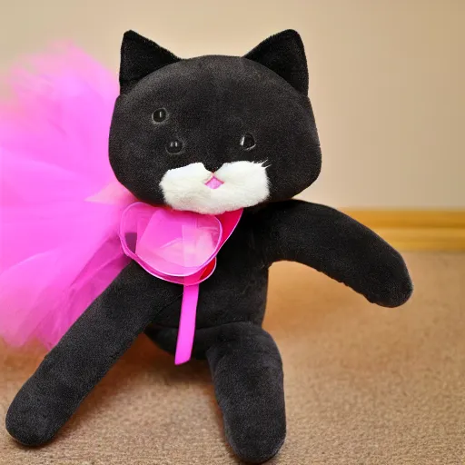 Image similar to a plush toy cat wearing a pink ballerina costume, 4 k