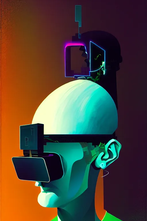 Image similar to trashcan hacker wearing oculus and digital glitch head edward hopper and james gilleard zdzislaw beksisnski higly detailed