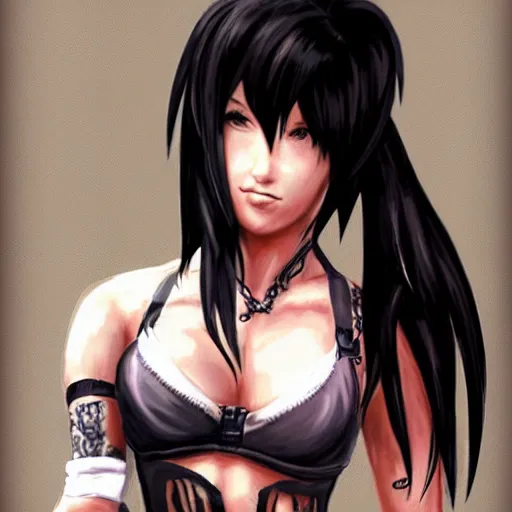 Image similar to detailed artwork of tifa lockhart with tattoos, featured on artstation