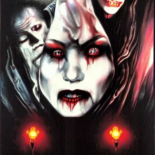 Prompt: 1990's movie poster for Vampire: the Masquerade, gothic horror, highly detailed by Drew Struzan