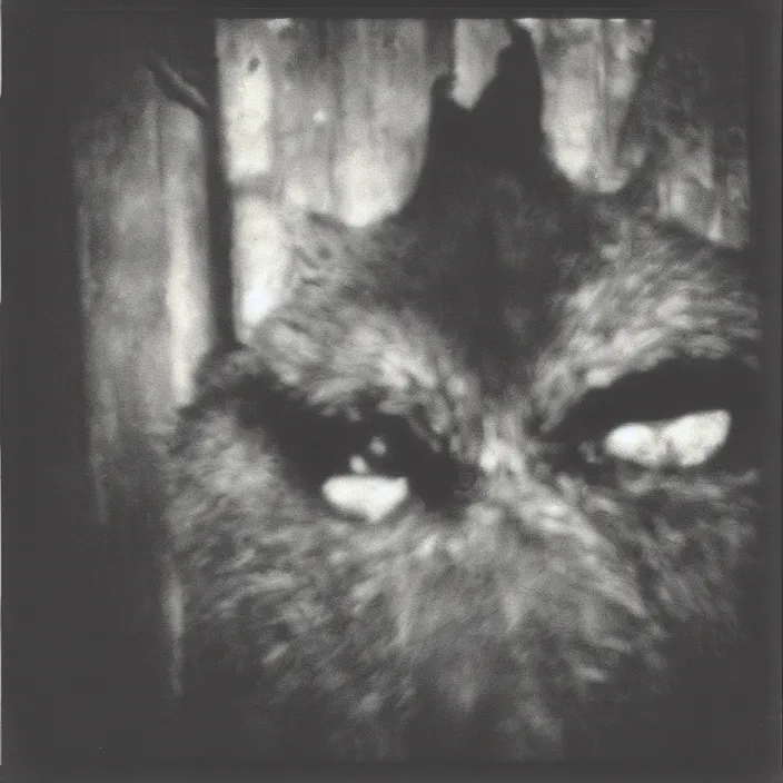 Prompt: a terrifying uncanny werewolf staring right into the camera, polaroid, 3 5 mm, film shot, horror, dark, shadows, creepy