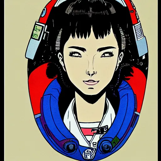 Image similar to portrait of female astronaut painted in miyazaki color style drawn by katsuhiro otomo and takato yamamoto, high detail, intricate linework, sharp, smooth face, china doll face, high detail, manga and anime