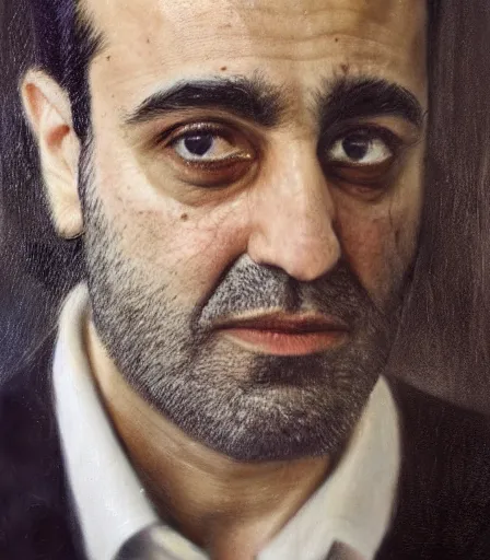 Image similar to a high quality, high detail, photorealistic portrait of ramin rahimi by james nachtwey and lucian freud,