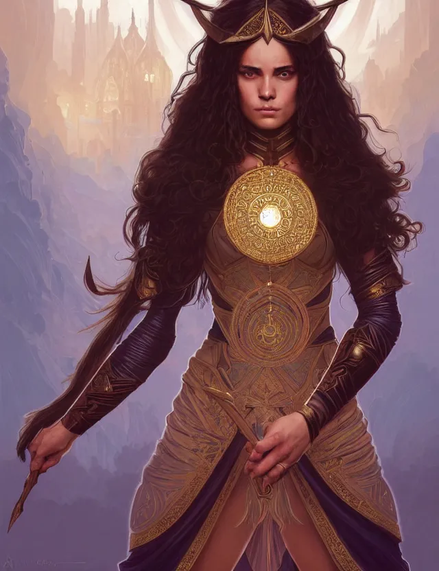 Image similar to symmetry!! intense fanart of a rebeca as a mage warrior as acotar protagonist, magic background, intricate, elegant, highly detailed, my rendition, digital painting, artstation, concept art, smooth, sharp focus, illustration, art by artgerm and greg rutkowski and alphonse mucha