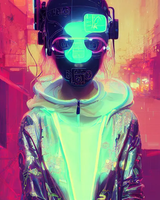 Image similar to detailed portrait beautiful Neon Operator Girl, cyberpunk futuristic neon, reflective puffy coat, decorated with traditional Japanese ornaments by Ismail inceoglu dragan bibin hans thoma greg rutkowski Alexandros Pyromallis Nekro Rene Maritte Illustrated, Perfect face, fine details, realistic shaded, fine-face, pretty face