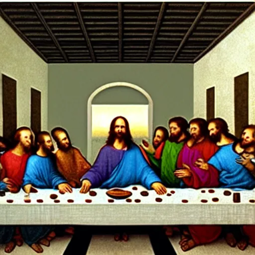 Image similar to “The Last Supper” by Da Vinci but the people are Data Scientists