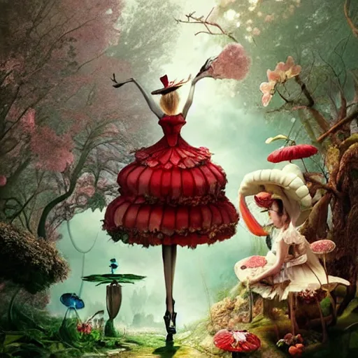 Image similar to alice in wonderland, by ray caesar and vincent callebaut and sandra chevrier, trending on artstation hq, deviantart, pinterest, 4 k uhd image