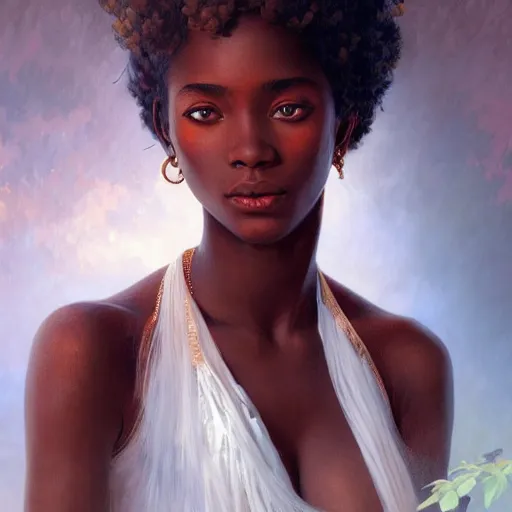 Prompt: portrait of a sexy afro musician girl, intricate, elegant, highly detailed, digital painting, artstation, concept art, smooth, sharp focus, illustration, art by artgerm and greg rutkowski and alphonse mucha and william - adolphe bouguereau