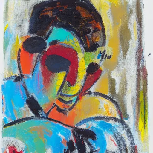 Prompt: abstract expressionist painting of a man listening to music