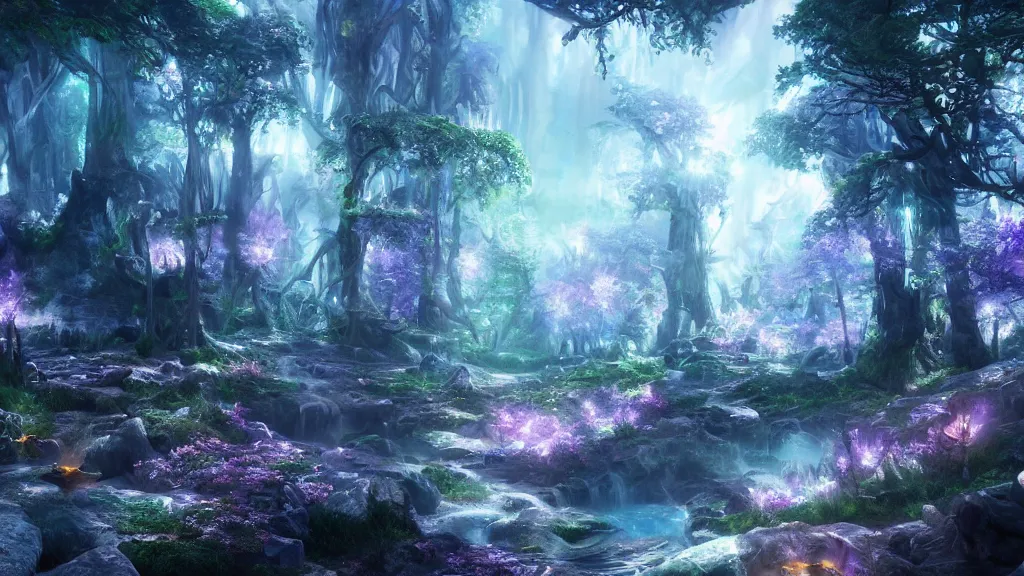 Image similar to crystal forest, fantasy artwork, very very very beautiful scenery, hd, hdr, ue5, ue6, unreal engine 5, cinematic 4k wallpaper, 8k, ultra detailed, high resolution, artstation, award winning
