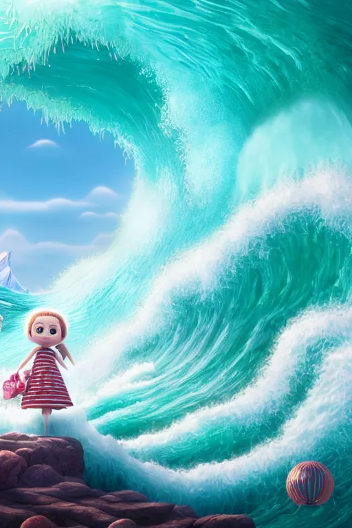 Prompt: a big wave is coming to the city, ultra hd, design by Mark Ryden and Pixar and Hayao Miyazaki, unreal 5, DAZ, hyperrealistic, octane render, dynamic lighting, intricate detail, summer vibrancy, cinematic