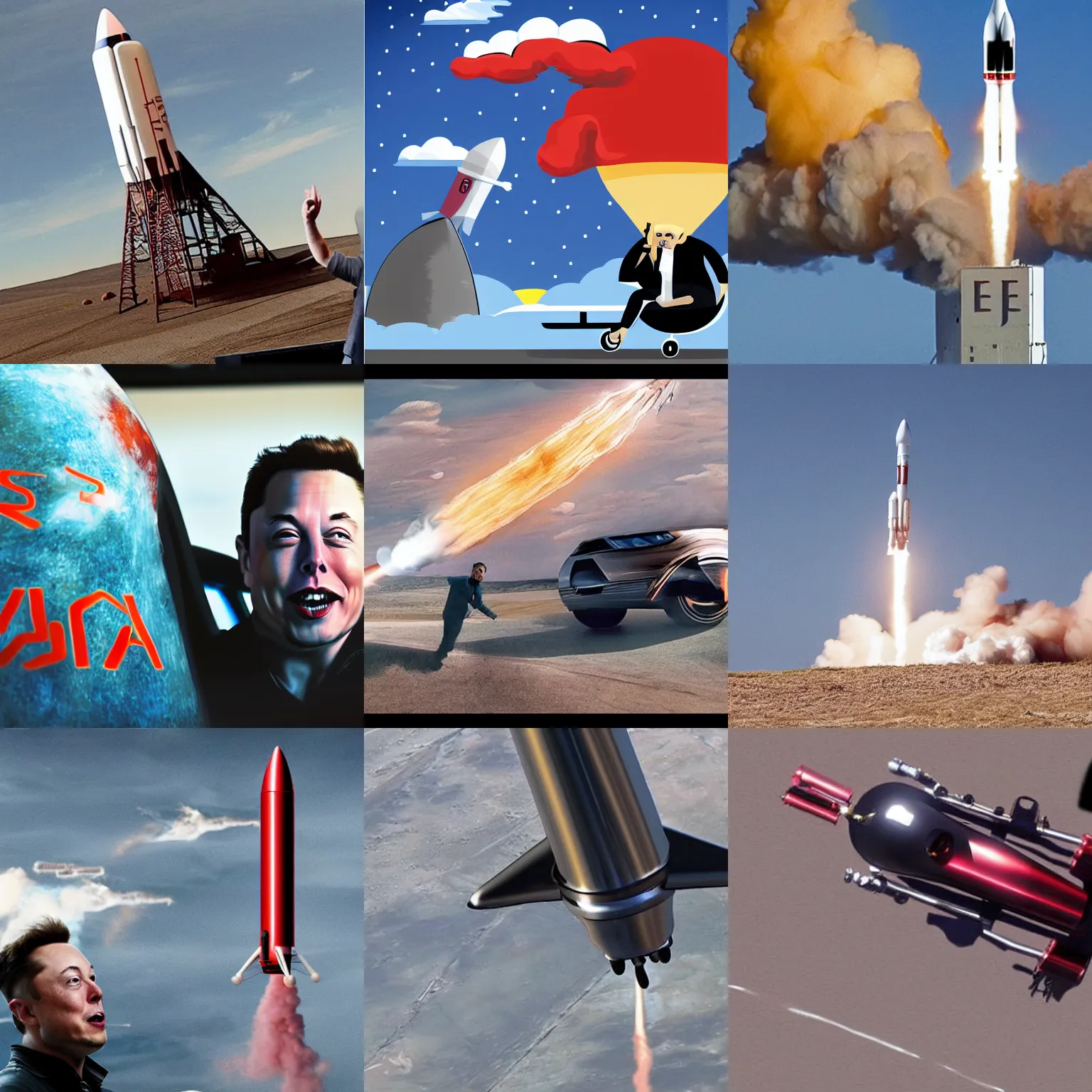 Prompt: artistic representation of elon musk riding a rocket