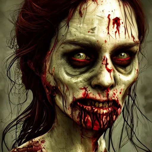 Image similar to zombie from the walking dead, portrait shot, fantasy, medieval, vivid colors, elegant, concept art, sharp focus, digital art, Hyper-realistic, 4K, Unreal Engine, Highly Detailed, HD, Dramatic Lighting by Brom, trending on Artstation