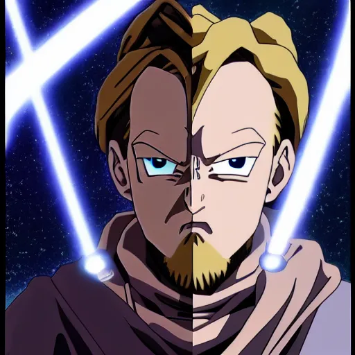 Image similar to Obi-Wan Kenobi as an anime character from Dragon Ball Z. Beautiful. 4K.