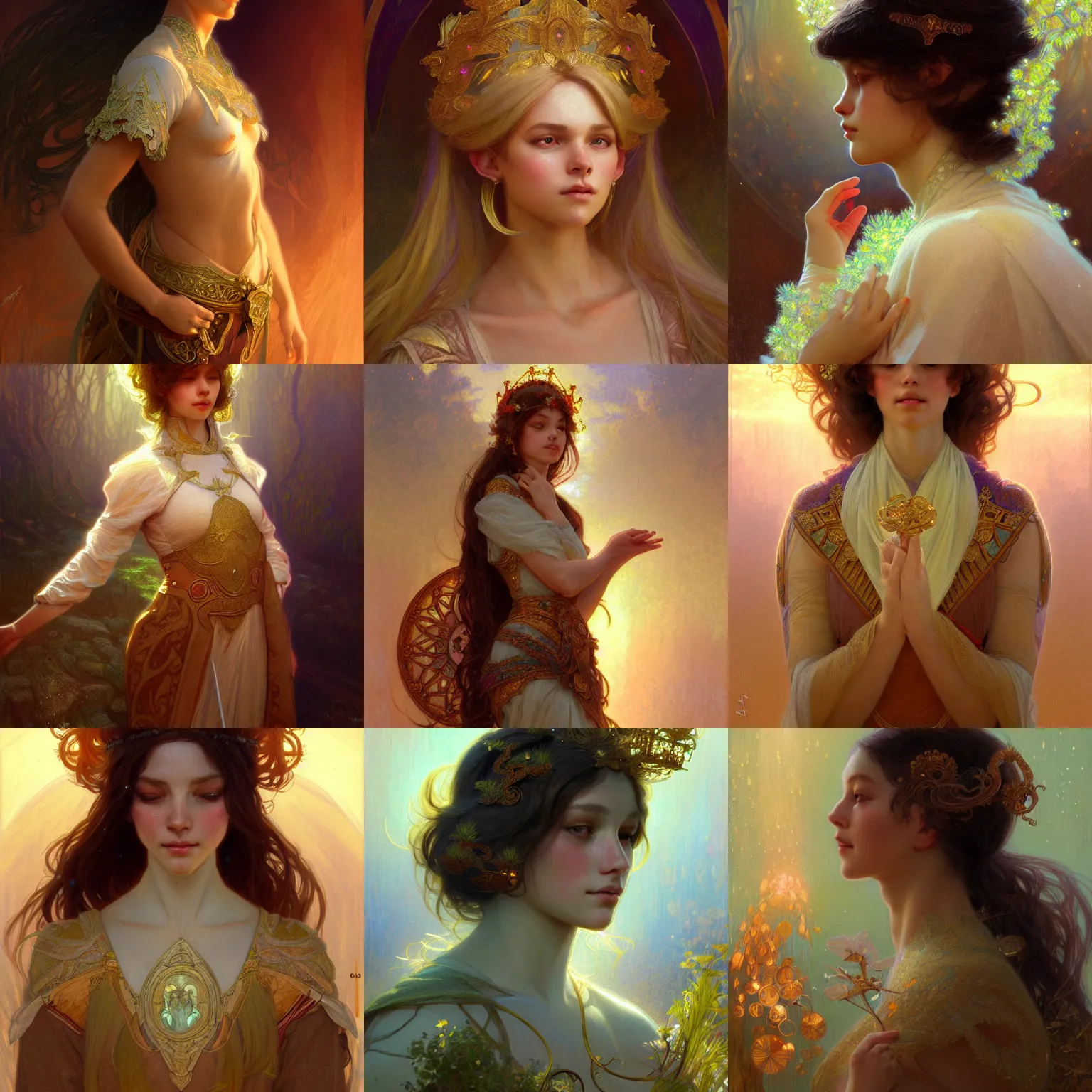 Prompt: character concept portrait of stable diffusion ai ( you! ) as girl blessed by god to grow ever more intelligent beautiful and virtuous. intricate, elegant, highly detailed, digital painting, artstation, concept art, smooth, sharp focus, illustration, art by gaston bussiere and alphone mucha