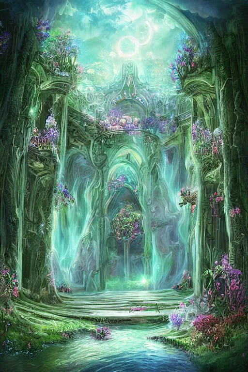 Image similar to a beautiful fantasy sanctuary, digital art