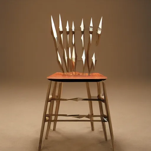 Image similar to a wooden chair with a large sharp spike in the middle of the seat of the chair