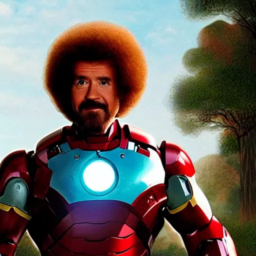 Image similar to a still of Bob Ross as Ironman