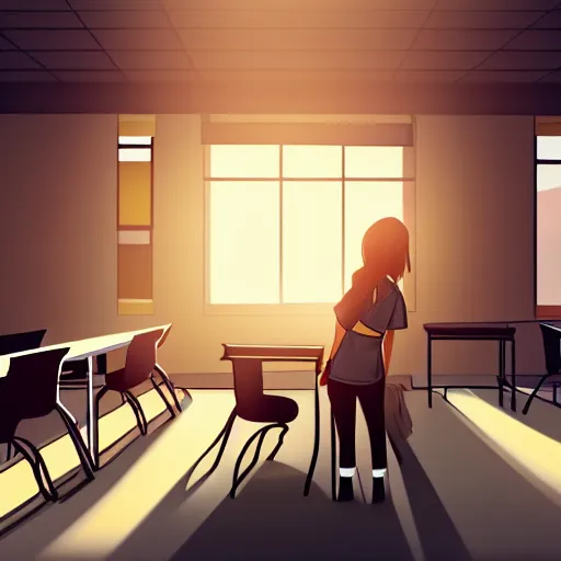 Empty Anime Classroom in Sunset Scene Graphic by MeiMei10 · Creative Fabrica