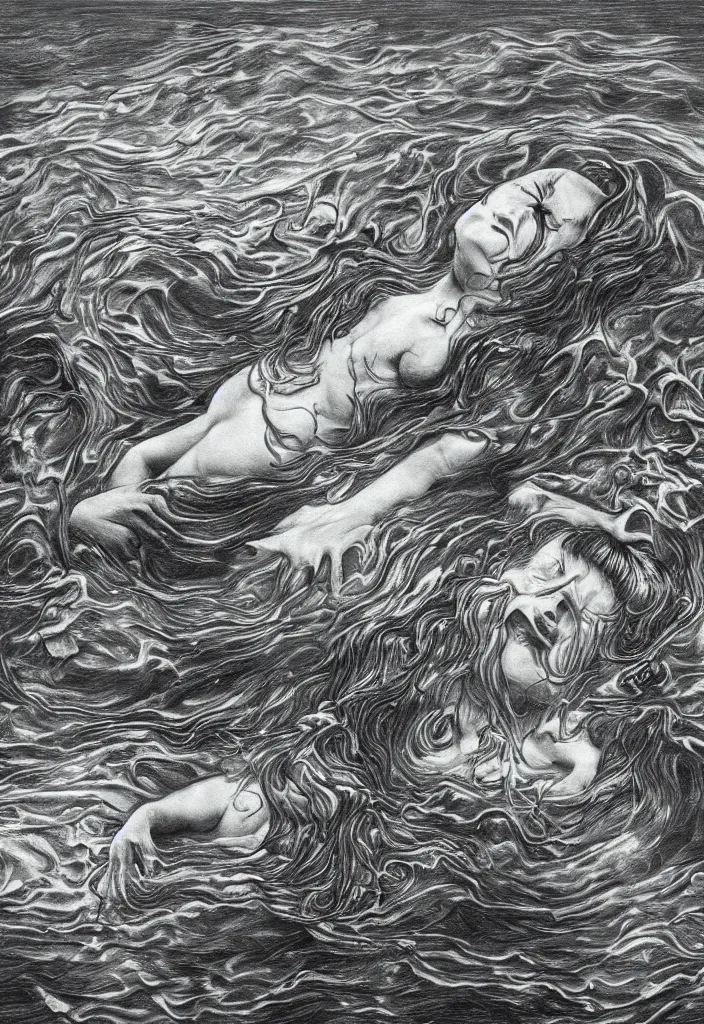 Prompt: highly detailed surrealist art about drowning slowly