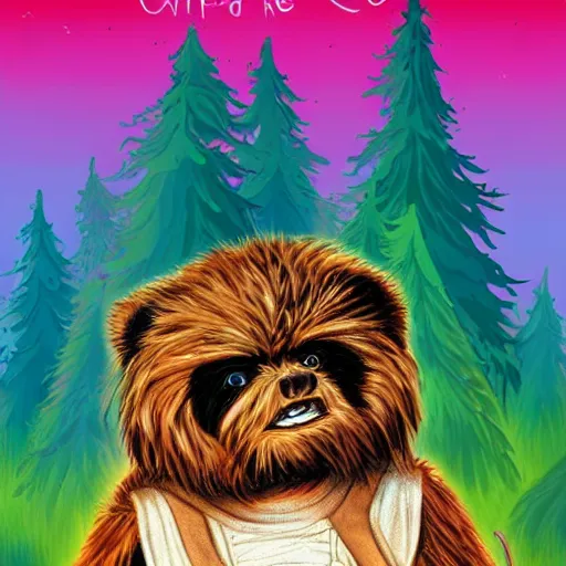 Prompt: cute ewok childrens book cover, colourful, digital art