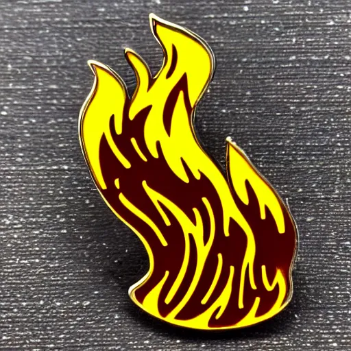 Prompt: vintage roaring windy fire flame warning enamel pin