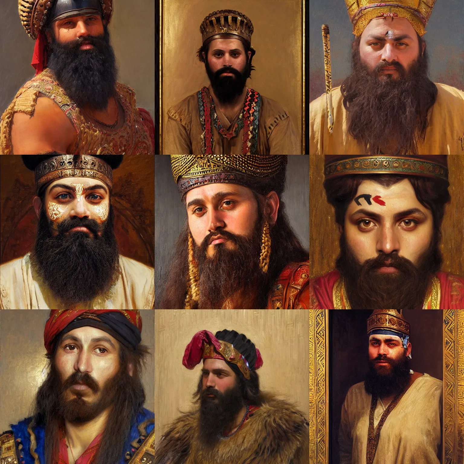 Prompt: orientalism face painting of a bearded varangian guard by edwin longsden long and theodore ralli and nasreddine dinet and adam styka, masterful intricate art. oil on canvas, excellent lighting, high detail 8 k